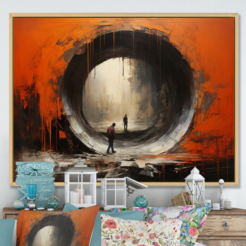 Tunnel orange avec portail abstrait I, H 30 po x l 40 po x P 1,5 po, Cadre naturel flottant