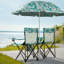 Double chaise de camping pliante avec porte-boisson pour parasol, sac de transport, table pliante, grande capacité de support pour la plage, le patio, la piscine, le parc, le motif de l'arbre à noix de coco