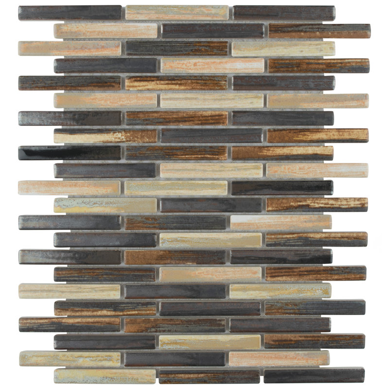 Rustica Brick Highlands 10-3/4" x 12-3/4" Porcelain Mosaic Tile, Brown/Black/Tan