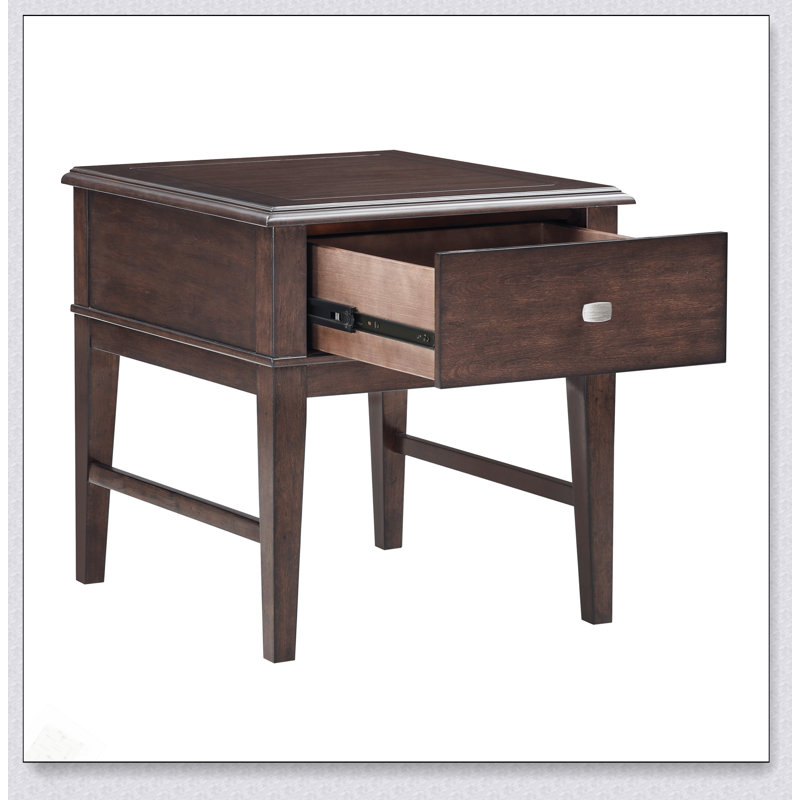 Table de bout classique avec tiroirs, port de chargement USB et finition brune pour les meubles de salon