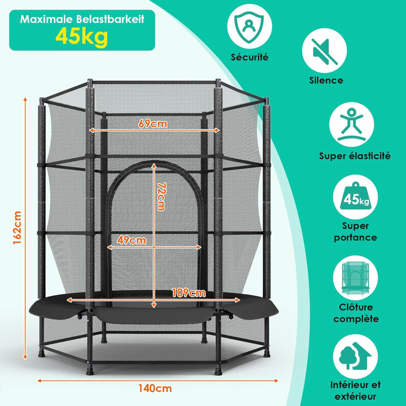 Freeport Park 30.5cm Round Backyard Trampoline with Safety Enclosure