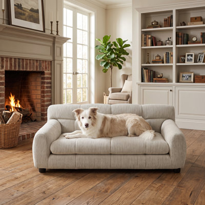 Canapé rectangulaire pour animaux avec dossier de soutien, accoudoirs courbés et pieds à profil bas - Couchette surélevée confortable pour petits et moyens chiens