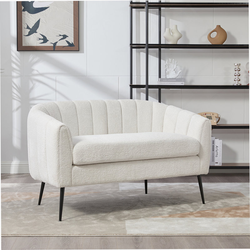 50.2-Inch Wide Chenille Upholstered Mini Loveseat With Channel Tufting And Metal Legs For Compact Spaces, Ivory