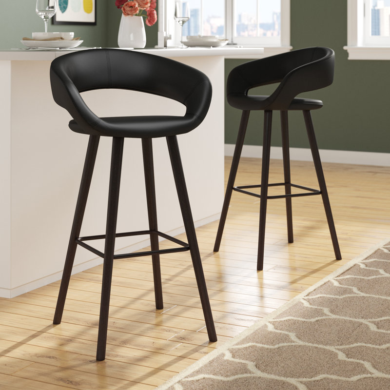 Palafox 24'' High Contemporary Vinyl Counter Height Stool with Wood Frame, Black, Bar Stool (29” Seat Height)