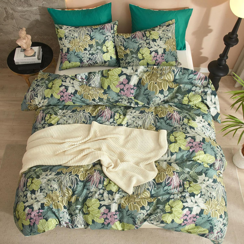 All-Season Boho Fluffy Floral Microfiber Comforter Set, King Comforter + 2 King Pillowcases