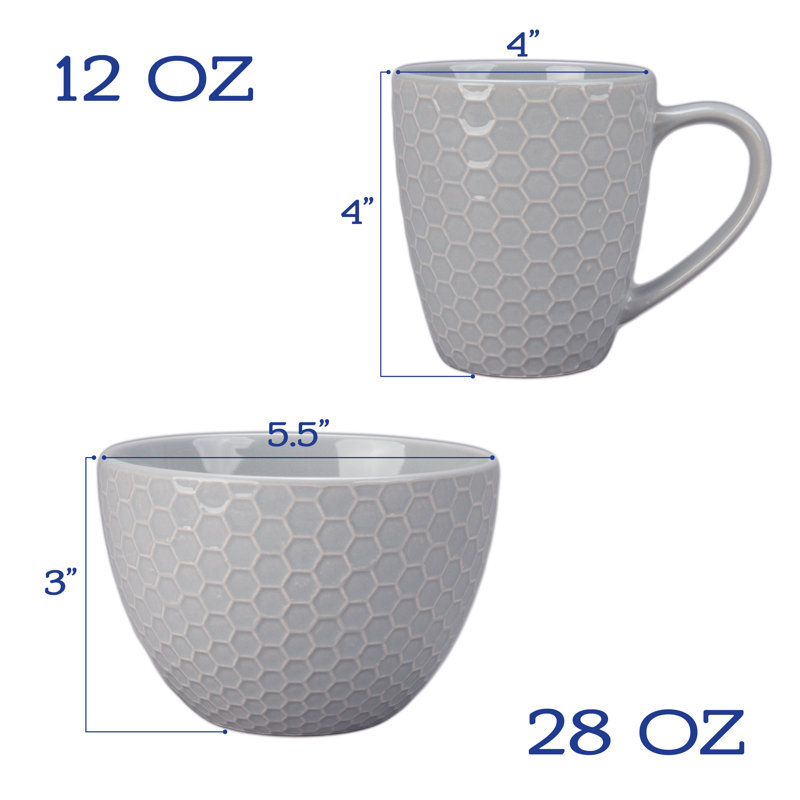BIA Cordon Bleu 16 Piece, Honeycomb Dinnerware Set, Gray