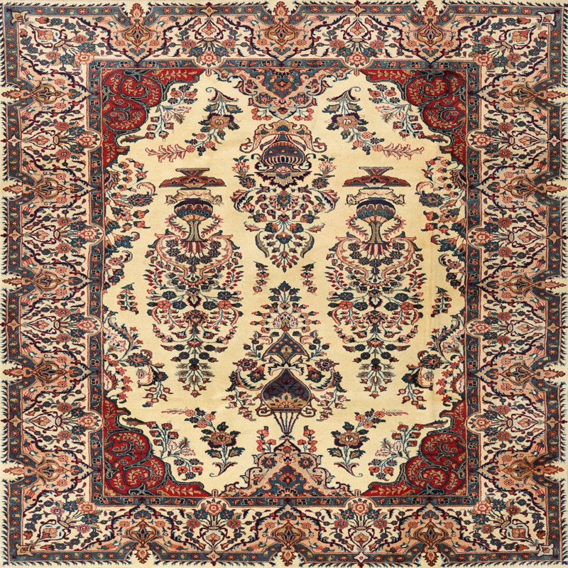 Tapis traditionnel rouge / beige, Carré 5 pi