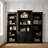 Black 3-Pieces Bookcase Display Cabinet With 5 Colors Adjustable Led Ceiling Light, Retro Style Bookshelves With Tempered Glass Shelves For Living Room, Office, Studio Or Workspace-130667045