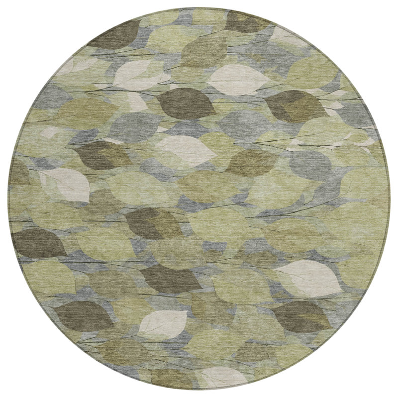Machine Washable Indoor/Outdoor Chantille ACN2444 Floral Rug, Fern, 8' Round