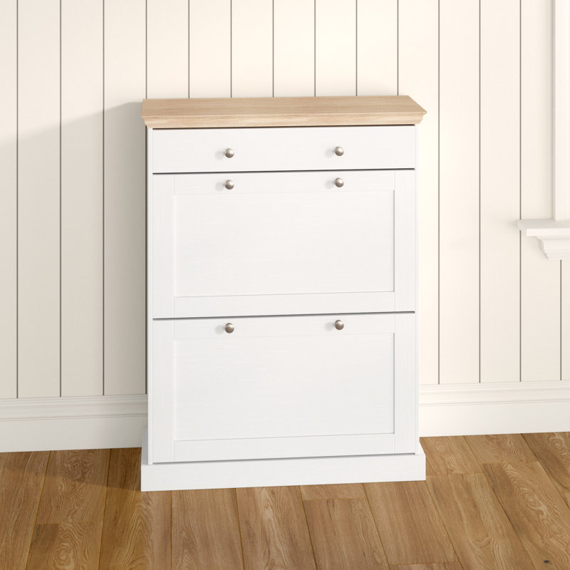 Bruce 12 Pair Shoe Storage Cabinet, White / Oak