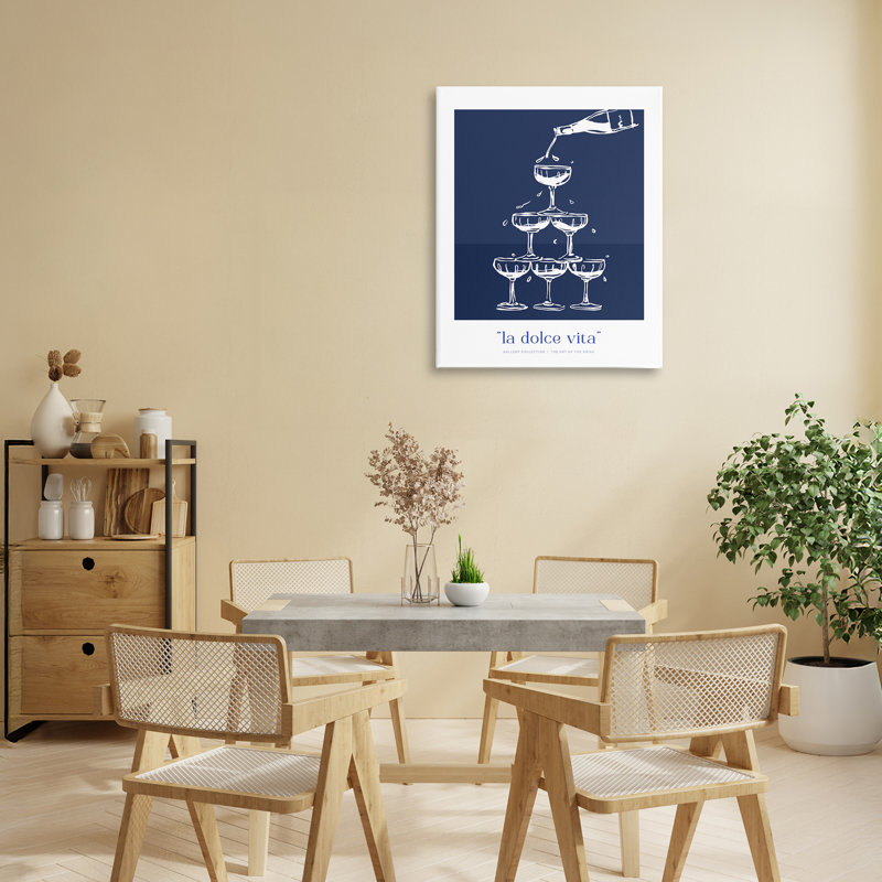 Toile bleu marine avec motif de champagne et de lettres, doublée, H 20 po x l 16 po
