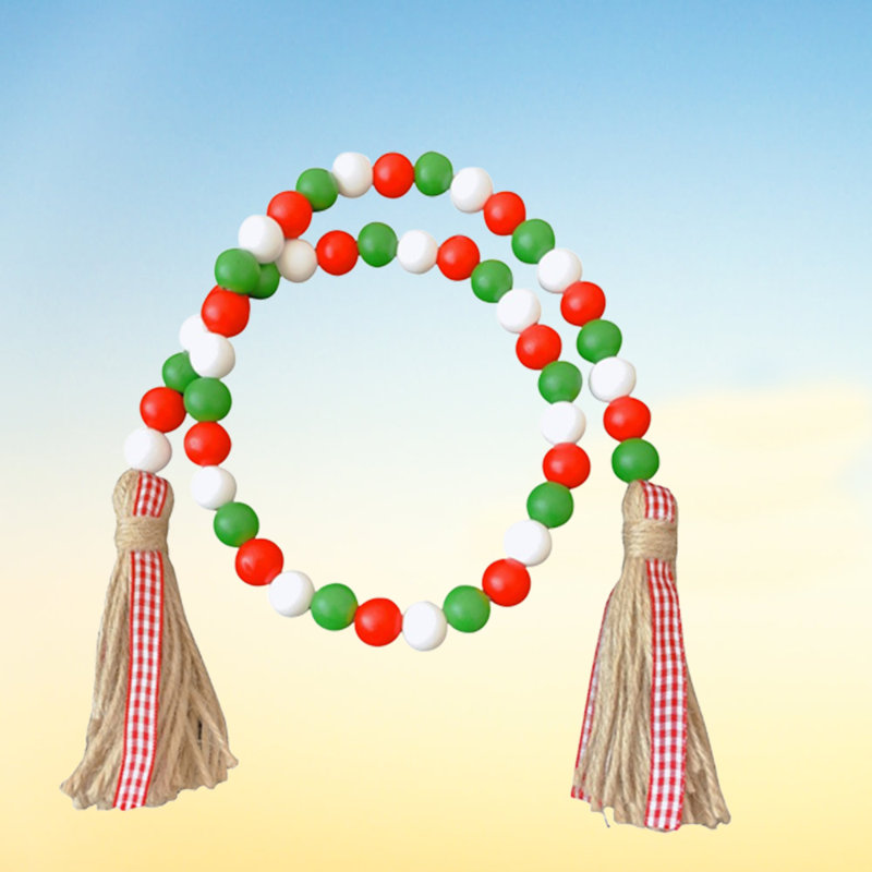 Guirlande Wood Bead, Rouge/blanc/vert