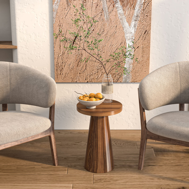 13.6'' Round End Table,side Table With Fluted Pedestal Base, Walnut