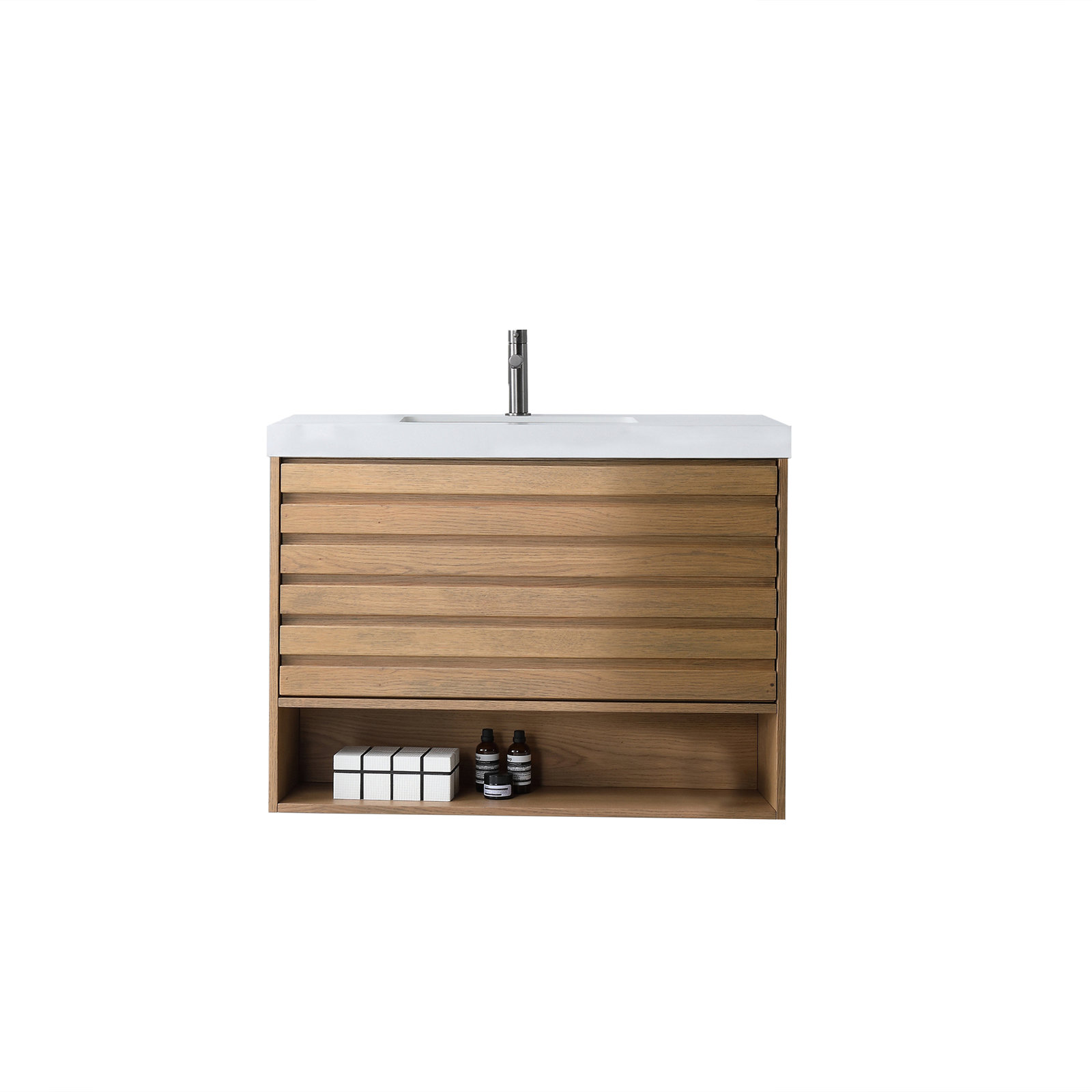 Heideman 36" Pecan Oak With Black Countertop, Tan, White