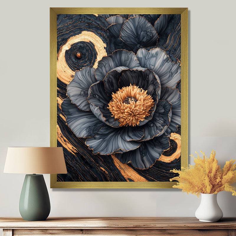 Muheezat - Floral Canvas Art Print, 20" H x 12" W, Single Picture Framed Print, Gold
