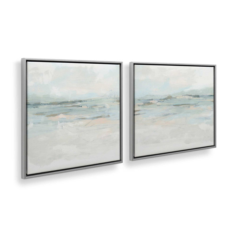 Ensemble de 2 vagues doucement évoquées, Cadre flottant en chrome poli, H 33 po x l 66 po