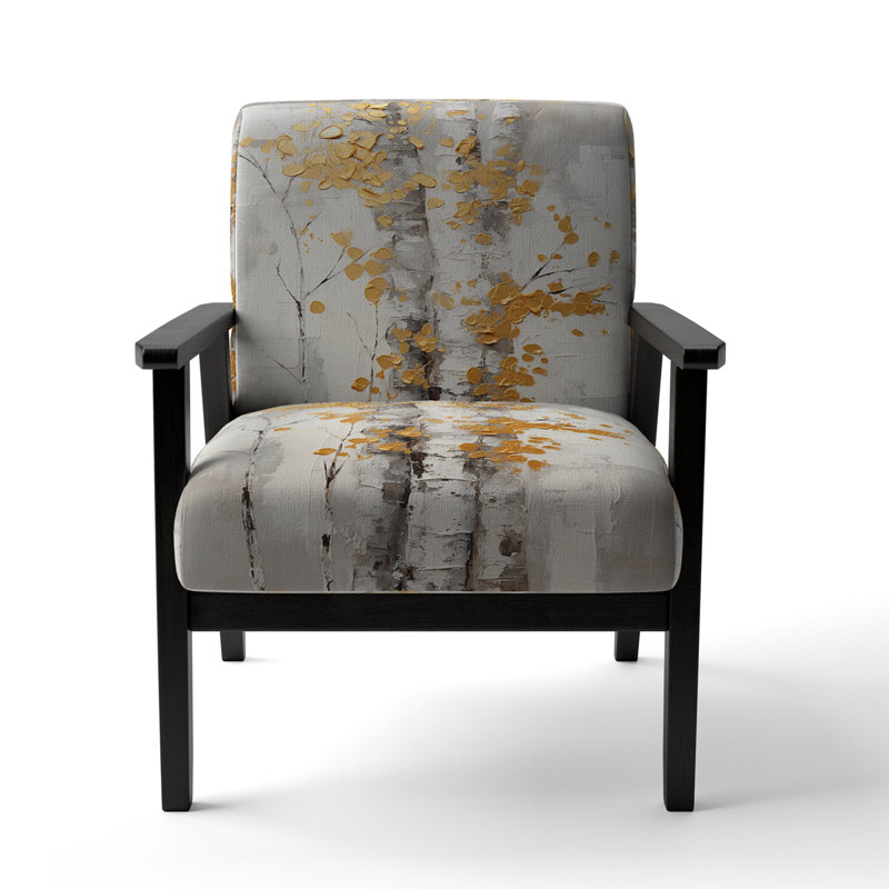 Tree Whispers Of Grey & Yellow I - Upholstered Scandinavian Arm Chair, Yellow Accent Chair