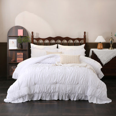 Olive Ruffle Comforter Set ,Ruched Boho Bedding 9 Pcs Bed-in-a-Bag,Luxury Bedding Set with Sheet,Quilt Set Soft Fluffy Vintage Comforter for Room Decor All Season