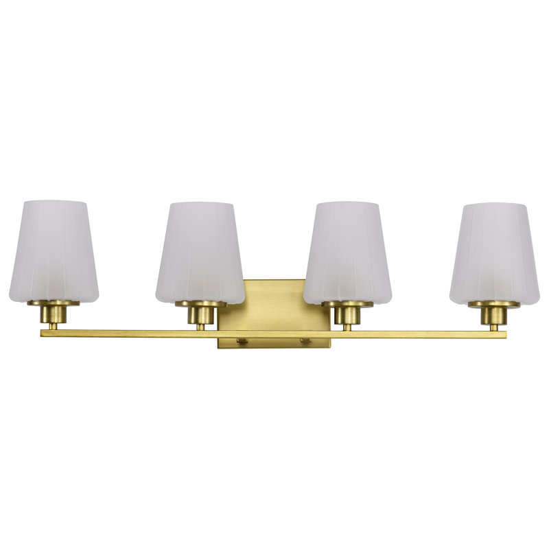 Coiffeuse Sroka - verre gravé à l'eau-forte, Laiton rétro, Quatre lumières, 32 po de largeur