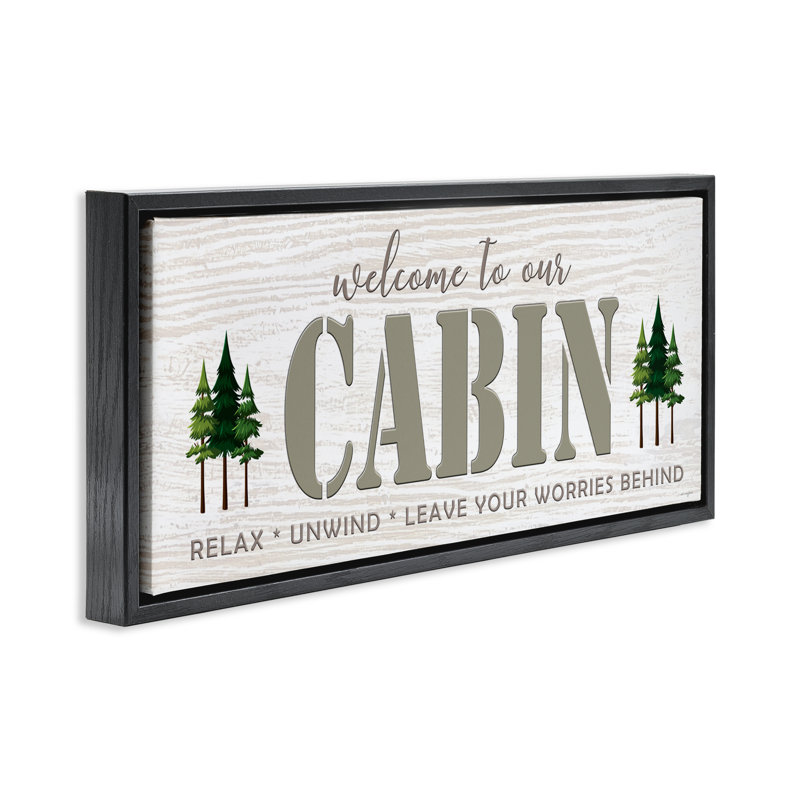 Cadre flottant Cabin Welcome Nature Escape, design par Seven Trees Design, H 11 po x l 25 po, Cadre flottant noir de jais