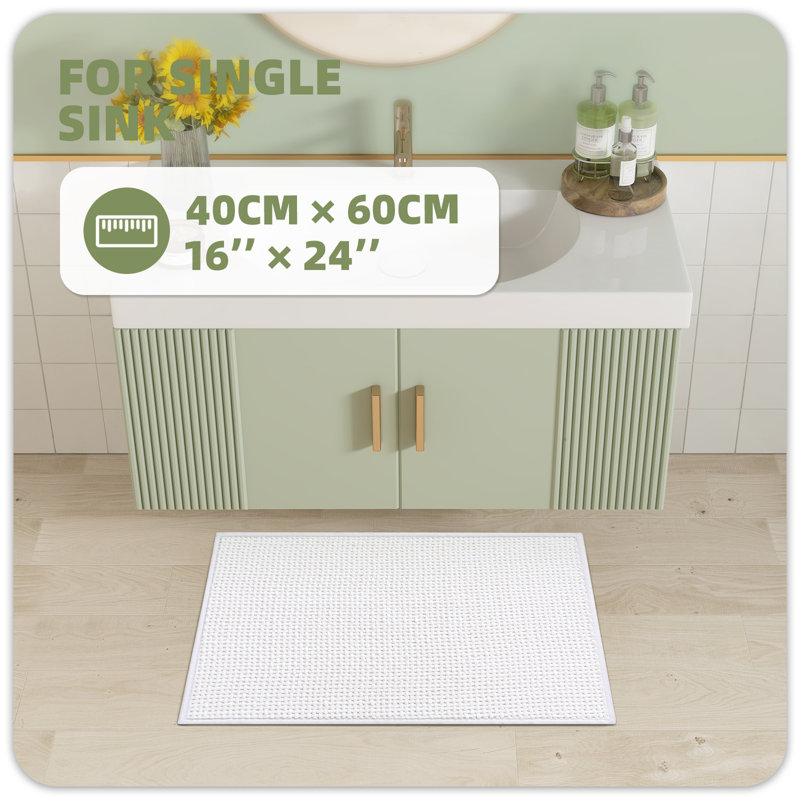 Idalee Bath Rug with Non-Slip Backing, White, 16''W x 24''L