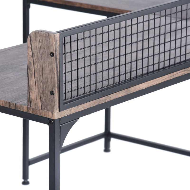 Clerkin L-Shaped Executive Desk, Black, Brown, Steel