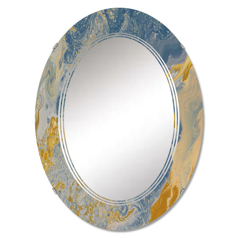 Vagues de marbre brun et bleu - Miroir mural moderne, 30 po x 20 po