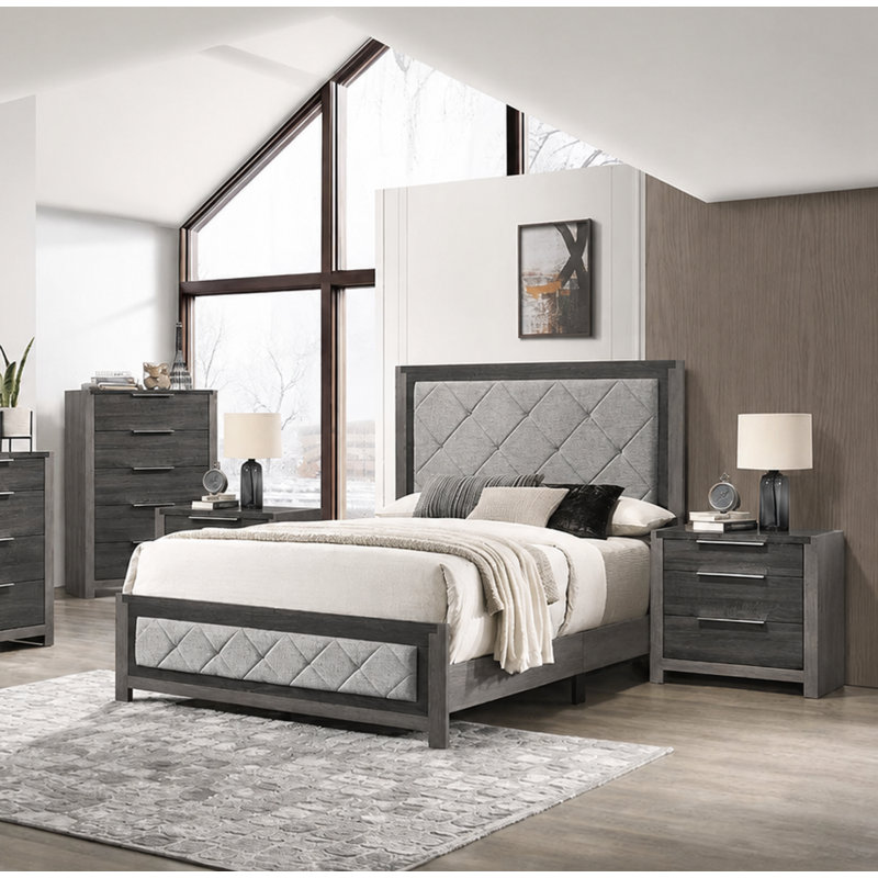 Ensemble de chambre à coucher 4 pièces Jehoram, Ensemble de quatre pièces : lit, commode, deux ta, Grand lit