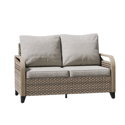 Jarika 53.5'' Wide Straight Wicker Loveseat with Cushions