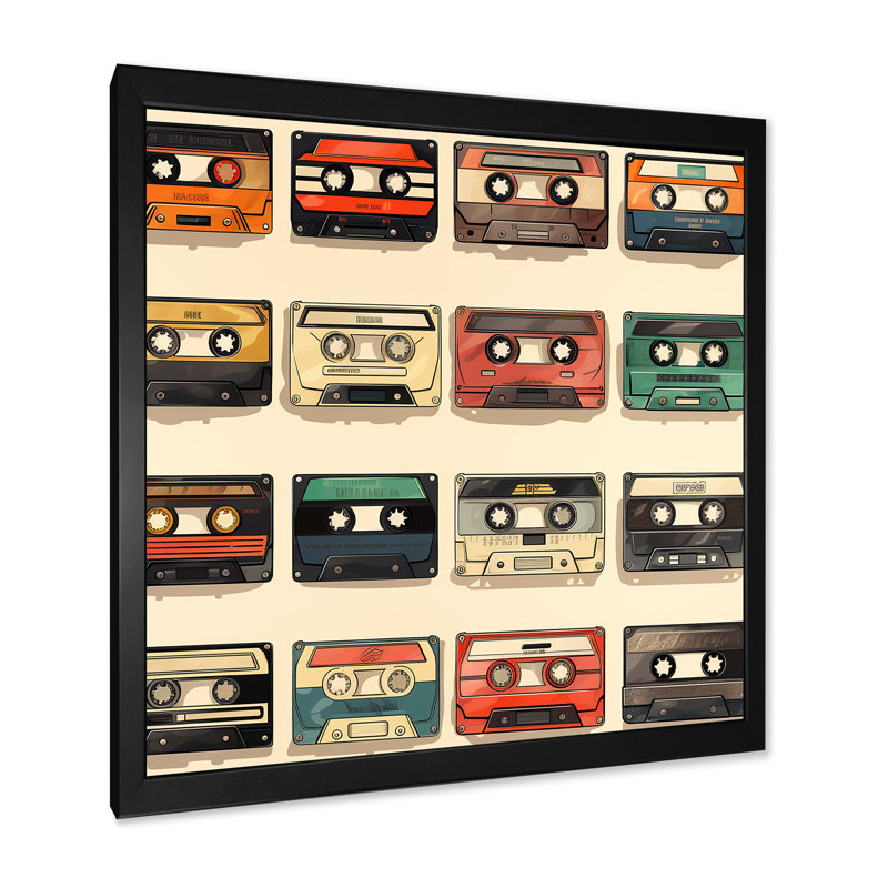 Retro Cassette Tape Collection II - Cassette Tapes Wall Art, Cadre simple noir, H 16 po x l 16 po x P 1 po