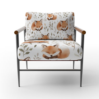 Kids Forest Animals Upholstered Chair - Sleeping Foxes Orange Arm Chair