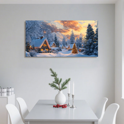 Winter Wall Art Decor Snowy Country Landscape Picture Canvas Prints for Living Room Bedroom Pine Trees Scene Painting Poster Farmhouse Christmas Decor Artwork Home Decoration