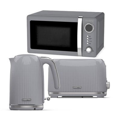 Geepas Electric Kettle 2 Slice Bread Toaster & Microwave Kitchen Set | 3000W 1.7L Textured Cordless Kettle | 2 Slice Toaster with 7 Level Browning Control | 700W Digital Microwave 20L