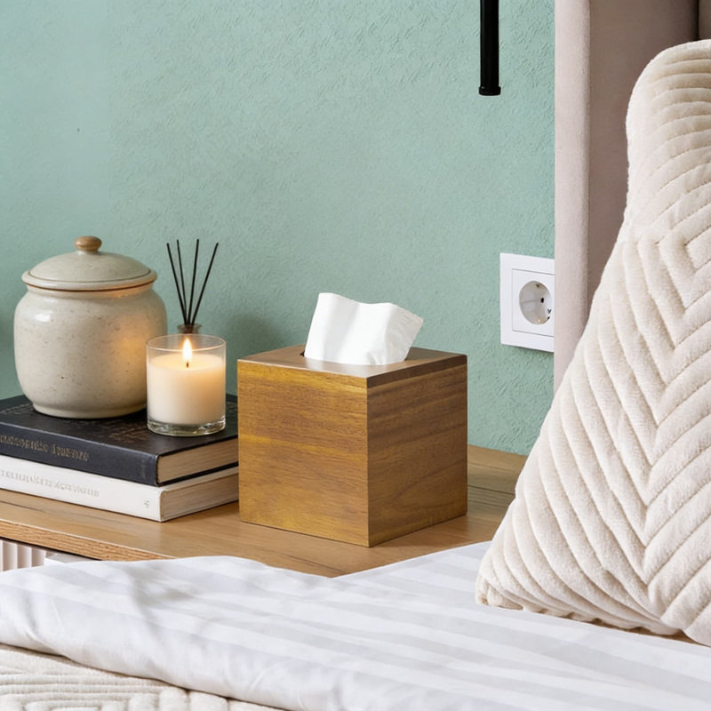 Couvre boîte à mouchoirs en bois d'acacia massif