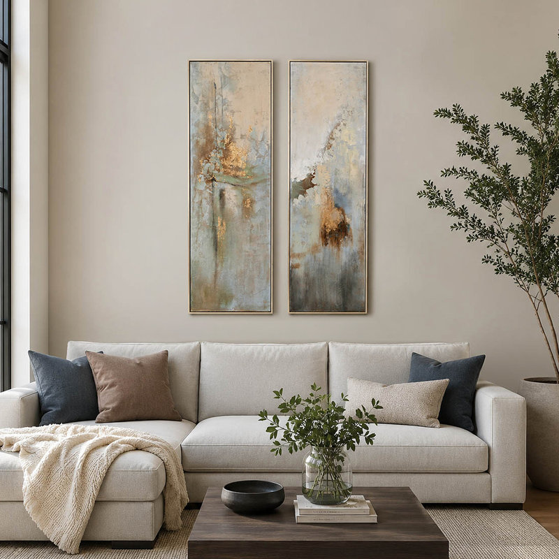 Tableau abstrait sur toile, idéal pour décorer un bureau à domicile - Impression d'art mural moderne pour la décoration du salon - Lot de 2, 70 pouces, brun et or