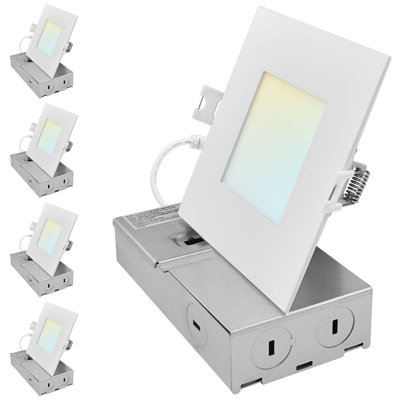 Luxrite 4 Inch Square Canless Spotlight LED Recessed Lighting 5CCT Dual Dimmable Ceiling Light 650/800/1066 Lumens CRI 90, 8W/10W/13W IC Rated 4 Pack