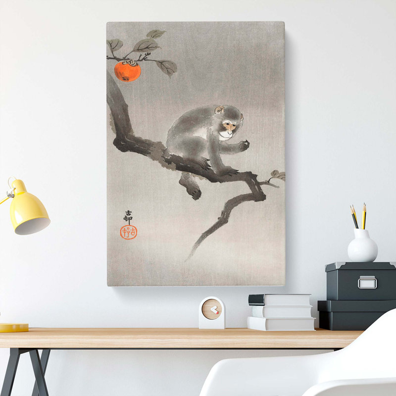 Monkey Upon An Orange Tree by Ohara Koson - Wrapped Canvas, 50cm H x 35cm W x 3cm D