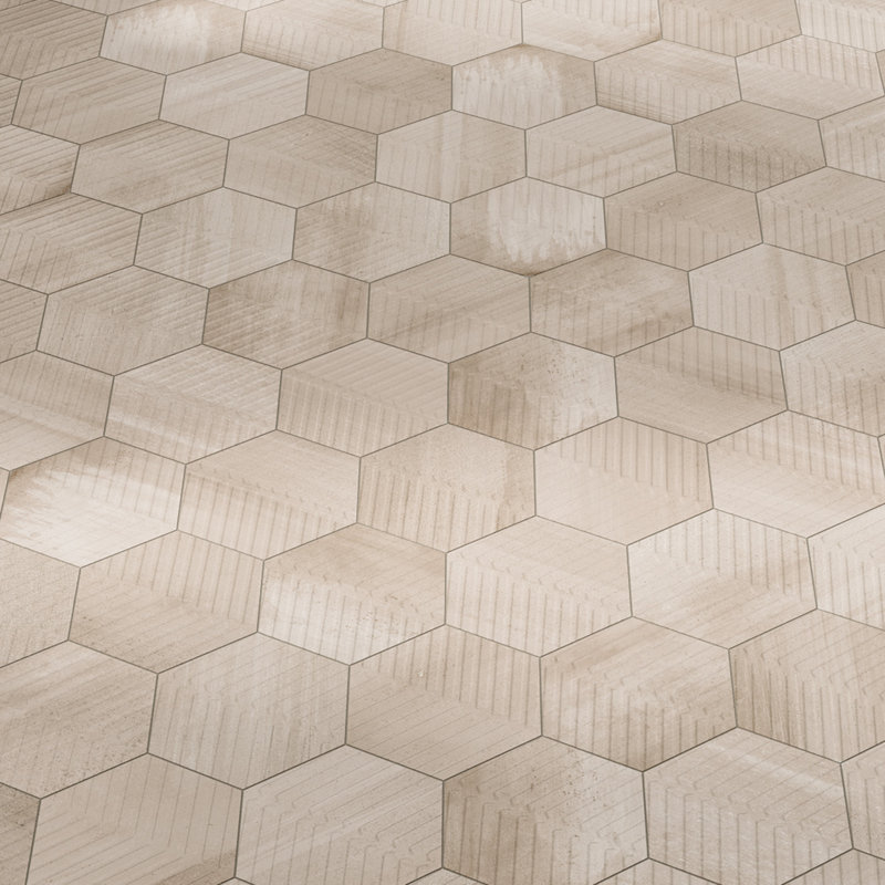 Cotto Charm 8" Porcelain Chevron Hex Tile, Fawn