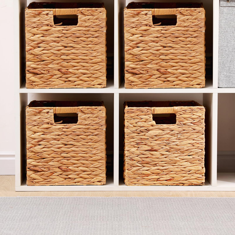 Wicker Storage Cubes Wicker Storage Baskets Rectangular Laundry Organizer Totes For Shelves,Foldable Handwoven Water Hyacinth Storage Baskets For Organizing Set Of 2 Pcs.