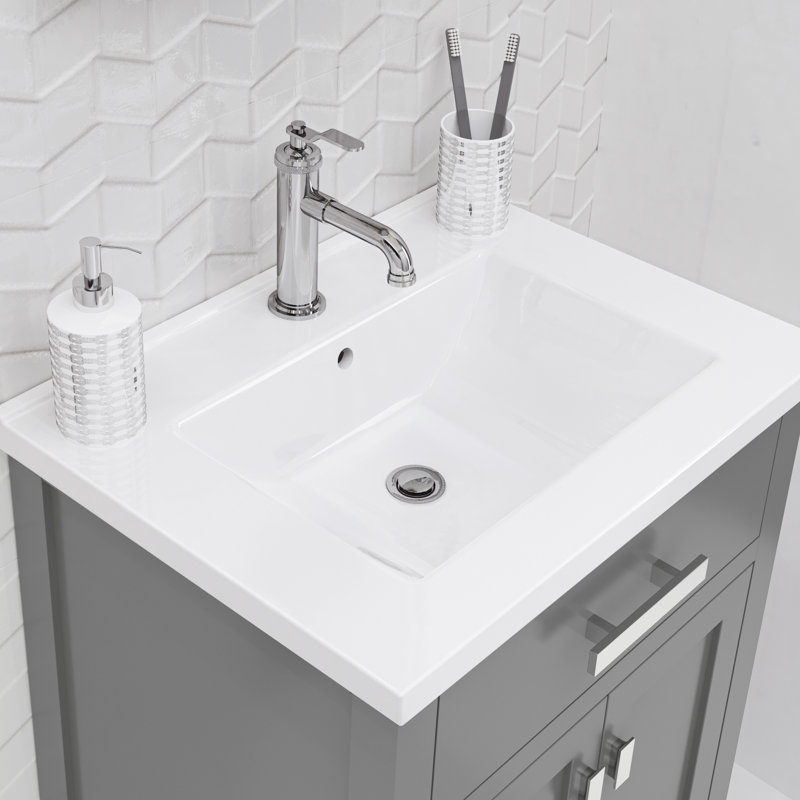 Gaget 24" Bath Vanity in Cahsmere with Chrome Modern Single Faucet, Silver, Cashmere