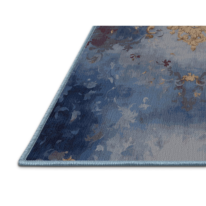 Tapis bleu lavable à la machine, Rectangle de 5 pi x 8 pi