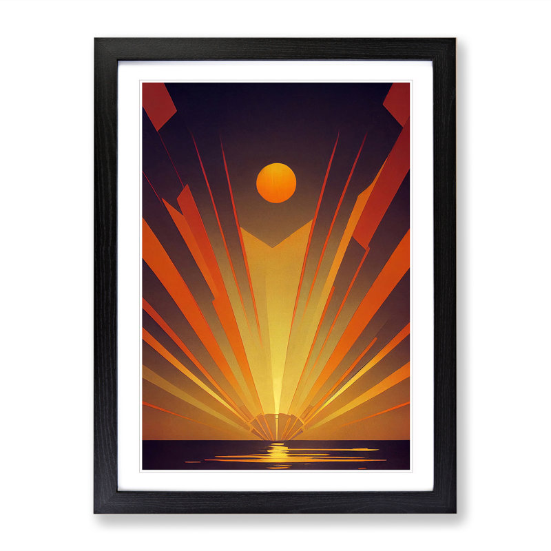 Deco Ocean Sunset No.5 - Single Picture Frame Print, 34cm H x 25cm W x 2cm D, Black