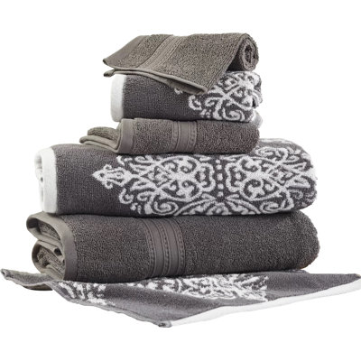 Modern Threads Artesia Damask 6-Piece Reversible Yarn Dyed Jacquard Towel Set - Bath Towels, Hand Towels, & Washcloths - Super Absorbent & Quick Dry