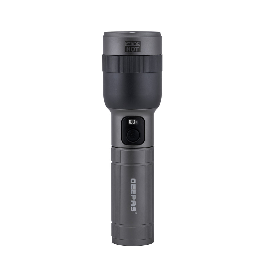 GEEPAS Zoomable LED Digital Flashlight | 3000 Lumen Super Bright Powerful 10000mAh Type-C Rechargeable | 12H Runtime 6 Modes | Waterproof Pocket Size Torch for Power Cuts Emergency Camping Hiking 60W - Image 4
