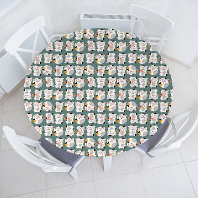 East Urban Home Eastern Fitted Round Tablecloth Pale Teal and Multicolor -  09D78C3F1A804DD9A43BC59200071EA3