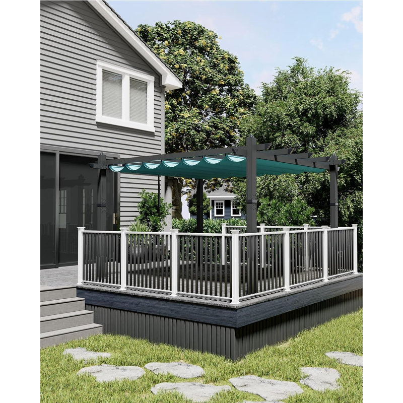 Pergola à auvent rétractable en aluminium, pavillon d'extérieur moderne avec finition grain de bois, imperméable, UPF 50+