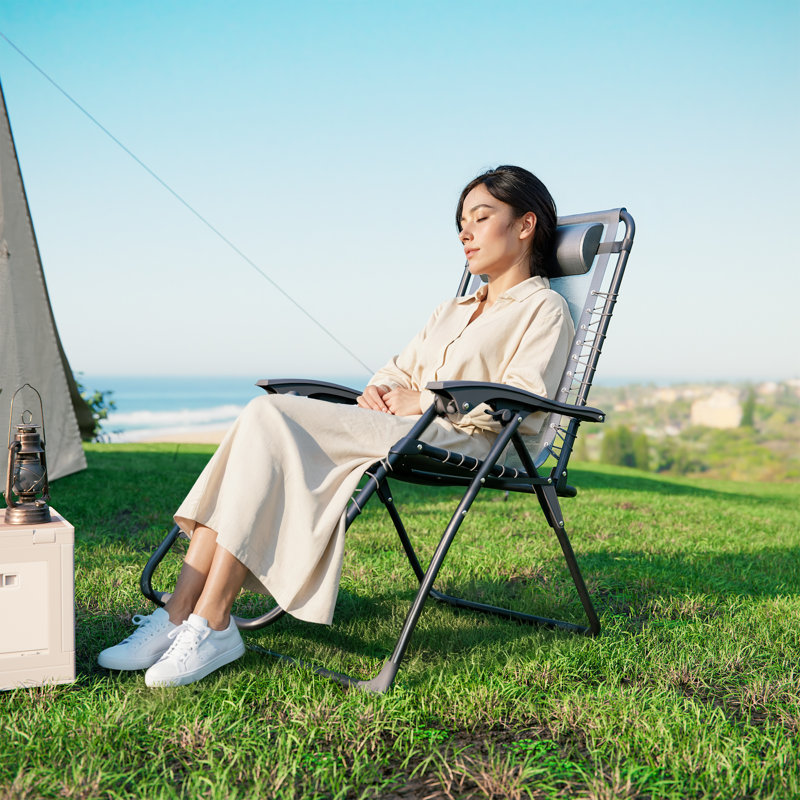 Folding Zero Gravity Sun Lounger with Cushioned Seat and Adjustable Headrest （set of 2)  , Grey