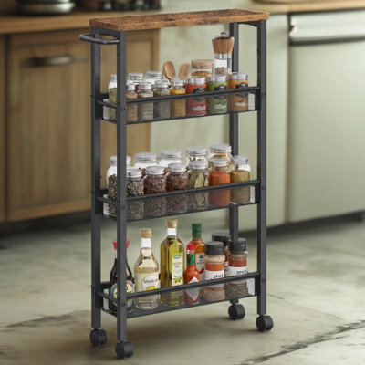 Chariot de rangement étroit à roulettes avec poignée, chariot utilitaire mince pour l'organisation de la cuisine, de la salle de bain, de la buanderie et du salon, cadre en acier avec étagères en panneaux de particules