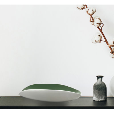 Bol décoratif moderne en céramique de 14 po de large blanc et vert