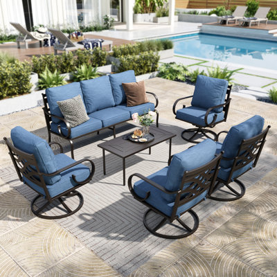 7 Person Outdoor Patio Seating Set With 4 Swivel Lounge Chairs